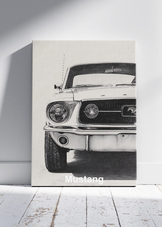 Ford Mustang Classic Canvas Print & Poster – Vintage Car Black & White Wall Art – AI PRINT LAB