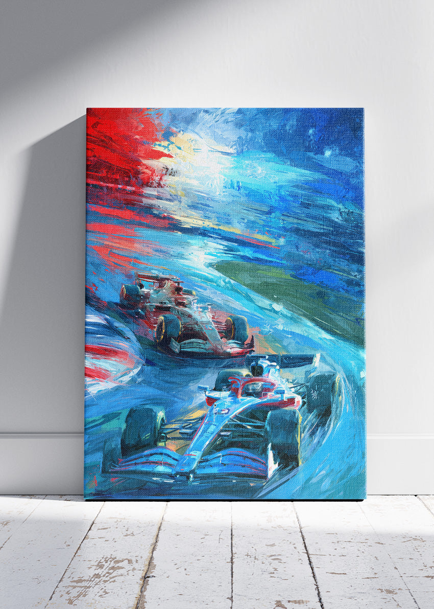 Formula 1 Racing Duel Abstract Motion Canvas Print & Poster – AI PRINT LAB