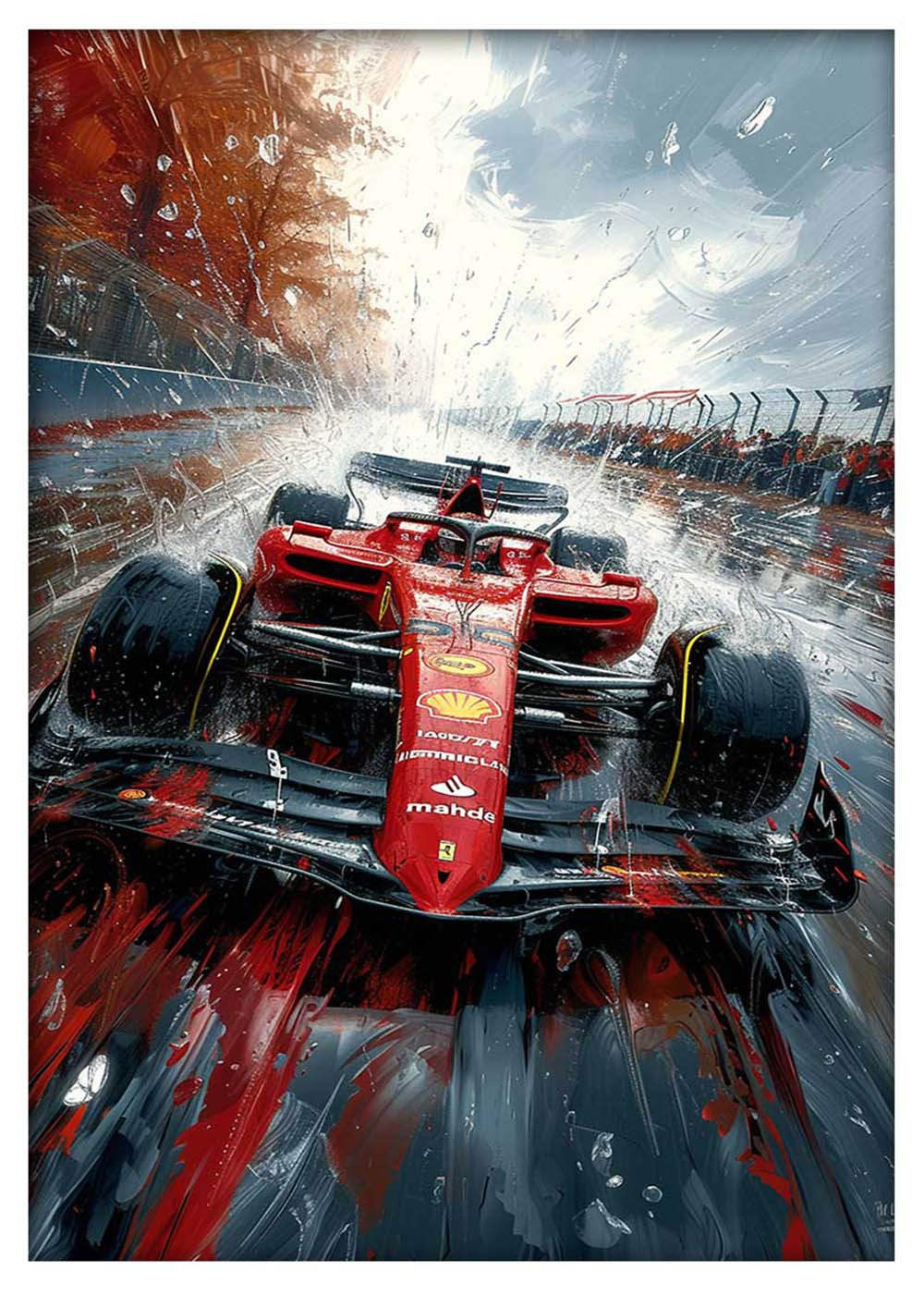 Formula 1 Rain Race – Dynamic Red Racing Car Canvas Wall Art – T946 – AiPrintLab