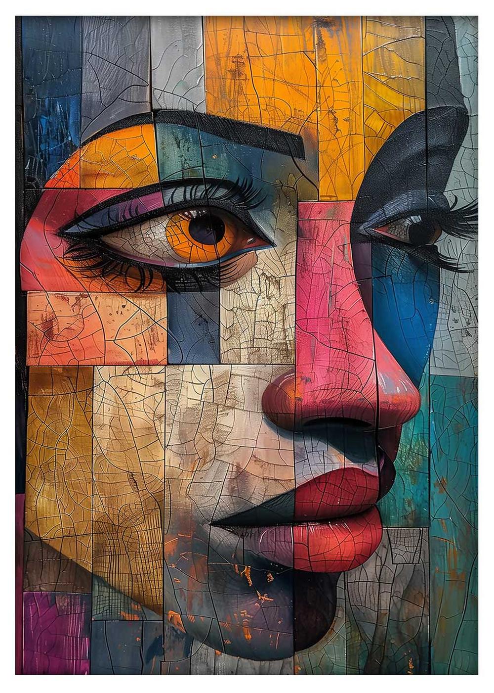 Fractured Beauty – Modern Abstract Face Canvas & Poster Art – T814 – AiPrintLab