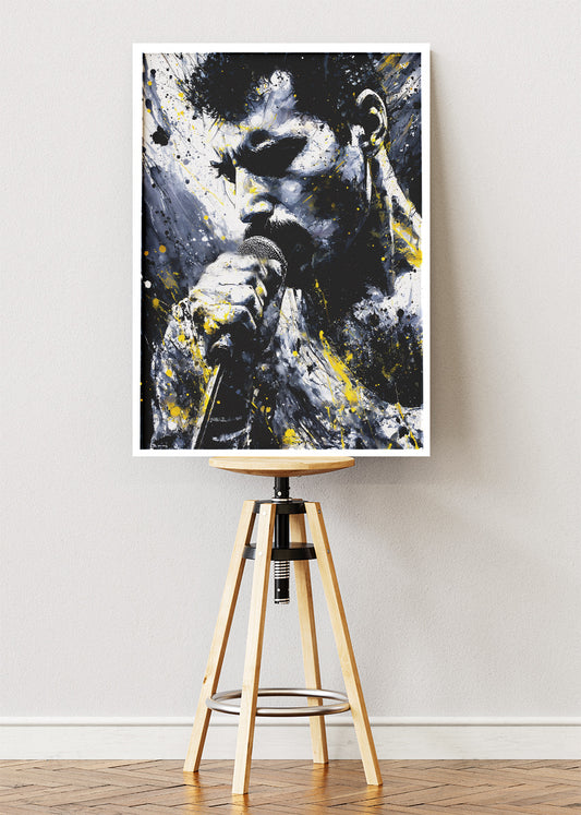 Freddie Mercury Black & Gold Portrait Wall Art Poster & Canvas