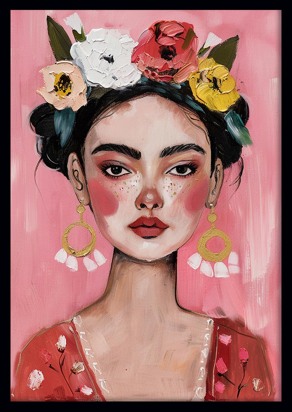 Frida Kahlo Inspired Portrait – Mexican Icon Canvas & Poster Wall Art – T1212 – AiPrintLab
