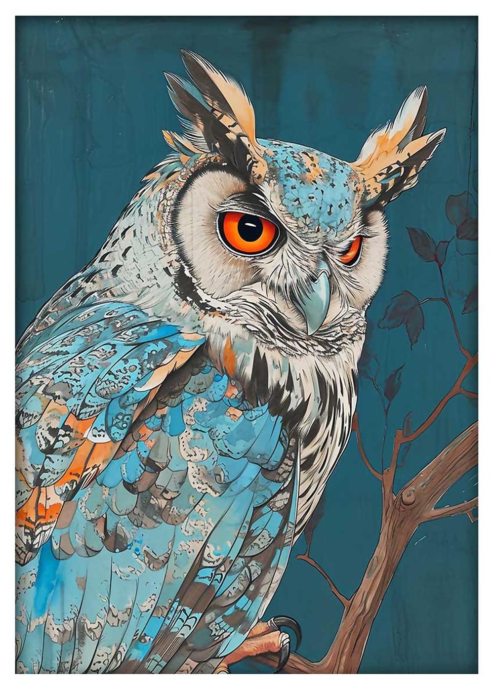 Frosted Gaze Owl – Cool Blue Nocturnal Canvas & Poster Art – T823 – AiPrintLab