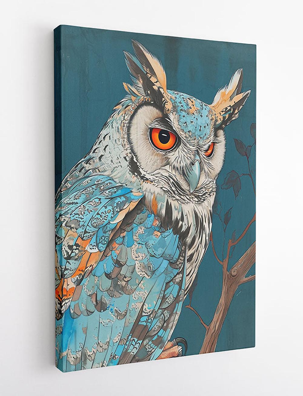 Frosted Gaze Owl – Cool Blue Nocturnal Canvas & Poster Art – T823 – AiPrintLab