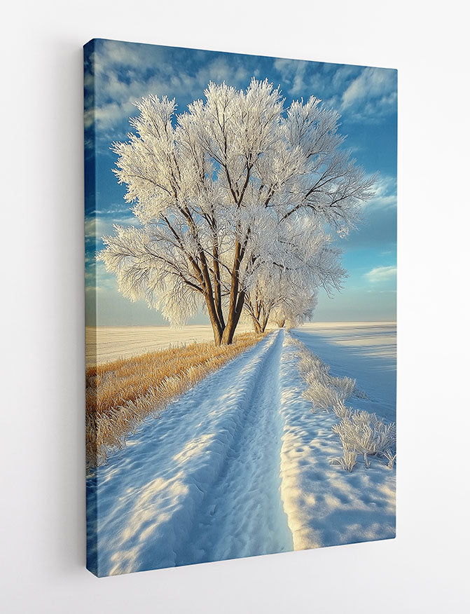 Frosty Winter Path Wall Art – Serene Snow Landscape Canvas & Poster – T1444 –