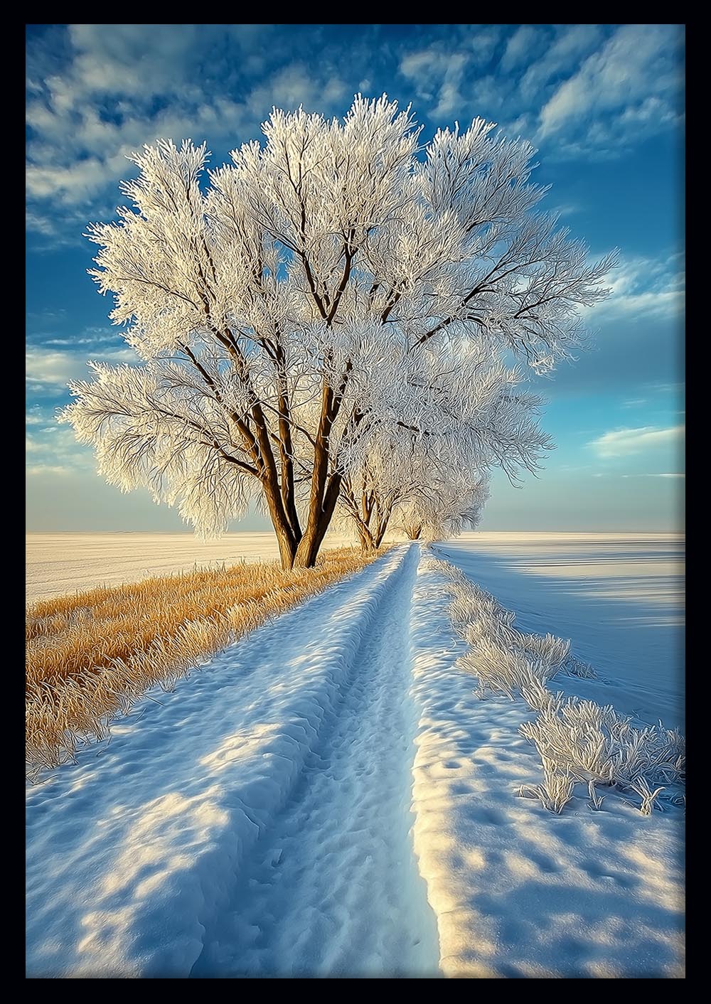 Frosty Winter Path Wall Art – Serene Snow Landscape Canvas & Poster – T1444 –
