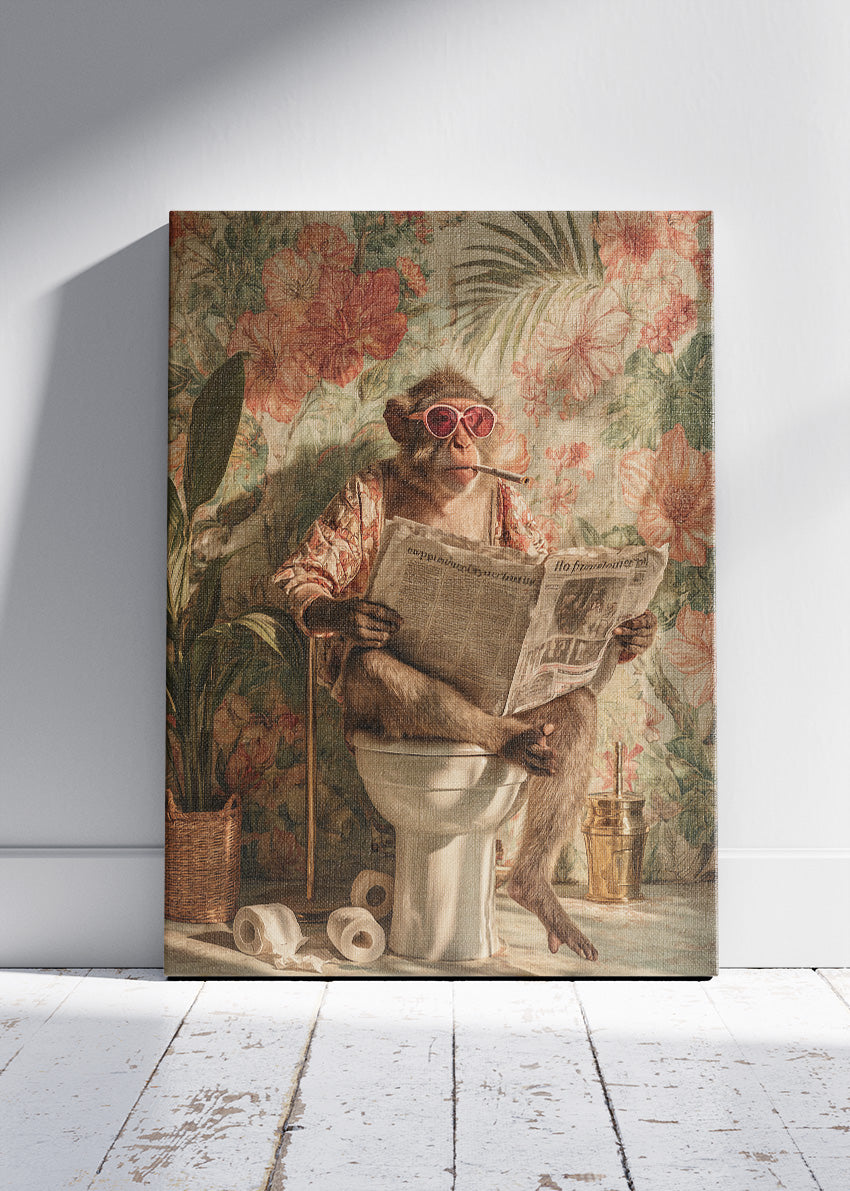 Funny Monkey Canvas Print & Poster – Vintage Bathroom Animal Wall Art – AI PRINT LAB