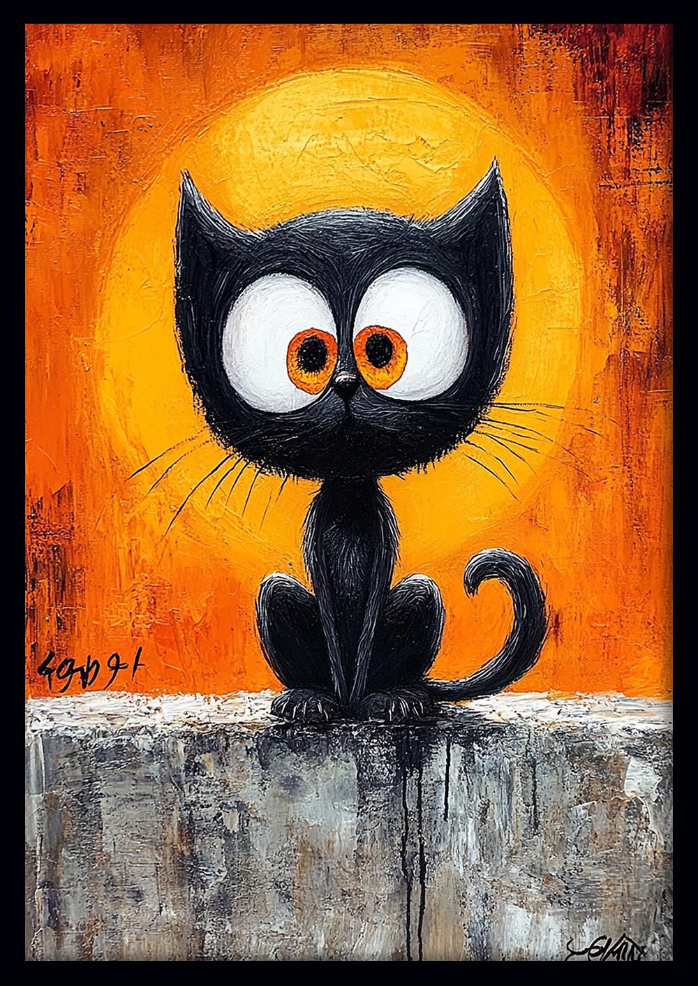Funny Black Cat Canvas Wall Art & Poster Print | Quirky Animal Painting with Big Eyes – T1363 – Aiprintlab 1
