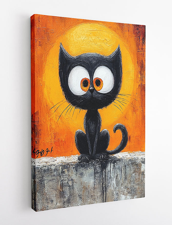 Funny Black Cat Canvas Wall Art & Poster Print | Quirky Animal Painting with Big Eyes – T1363 – Aiprintlab 2