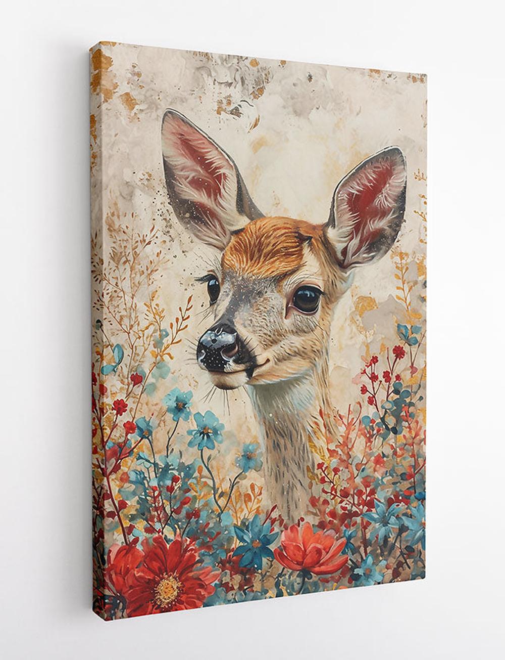 Gentle Fawn Among Wildflowers – Nature-Inspired Canvas Art & Poster Print – T797 – AiPrintLab