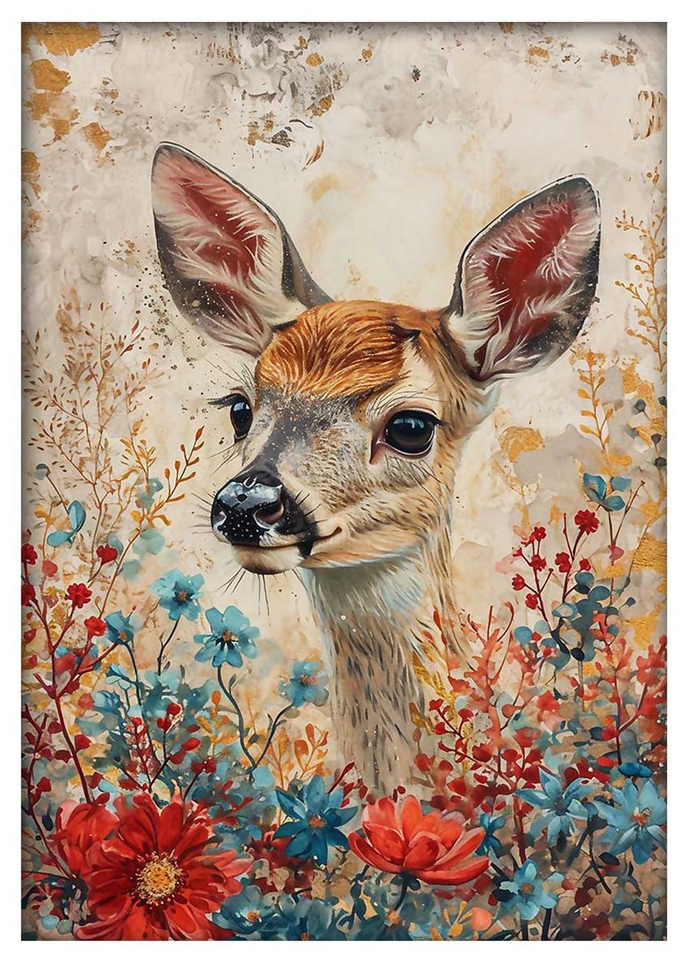 Gentle Fawn Among Wildflowers – Nature-Inspired Canvas Art & Poster Print – T797 – AiPrintLab