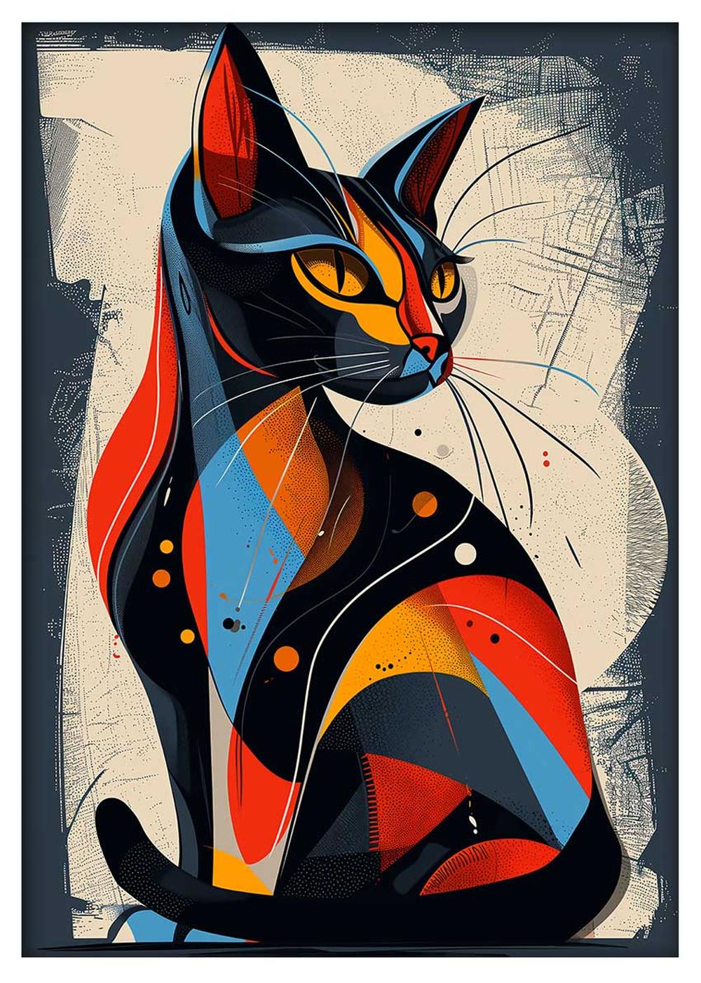 Geometric Abstract Cat Canvas Wall Art – Bold Modern Colors – T857 – AiPrintLab