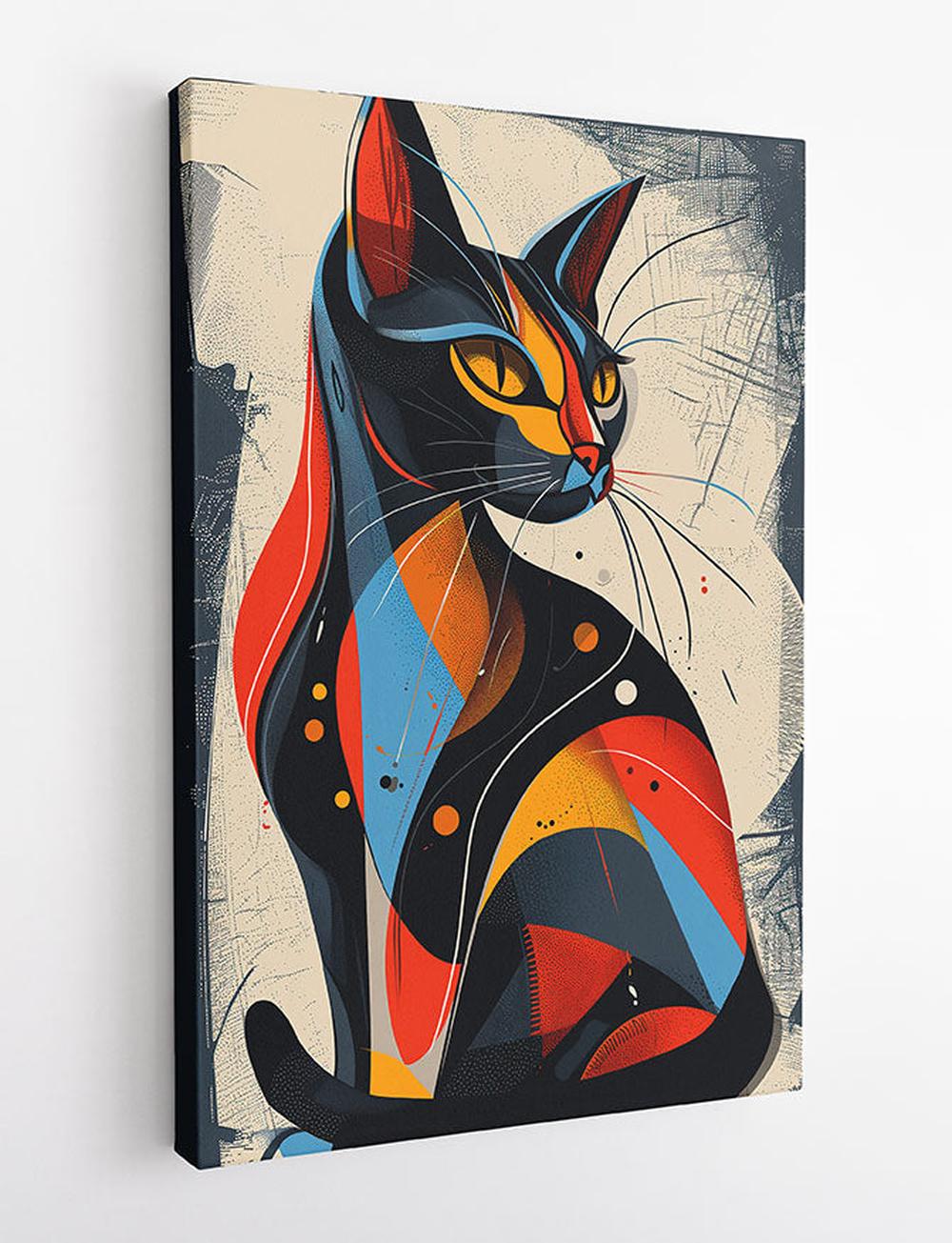 Geometric Abstract Cat Canvas Wall Art – Bold Modern Colors – T857 – AiPrintLab