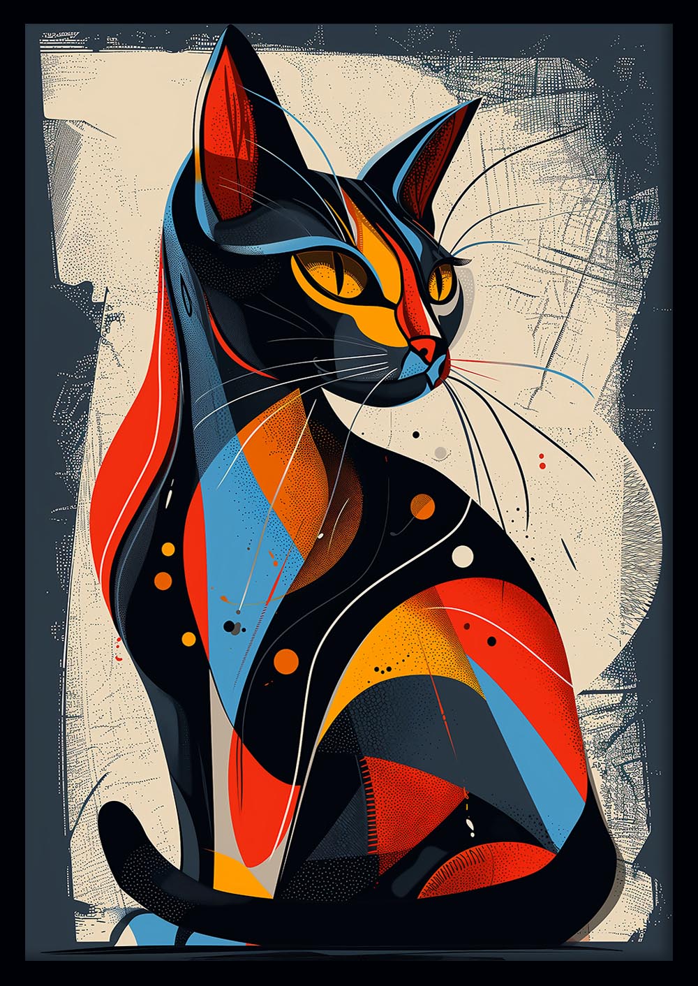 Geometric Abstract Cat Canvas Wall Art – Bold Modern Colors – T857 – AiPrintLab