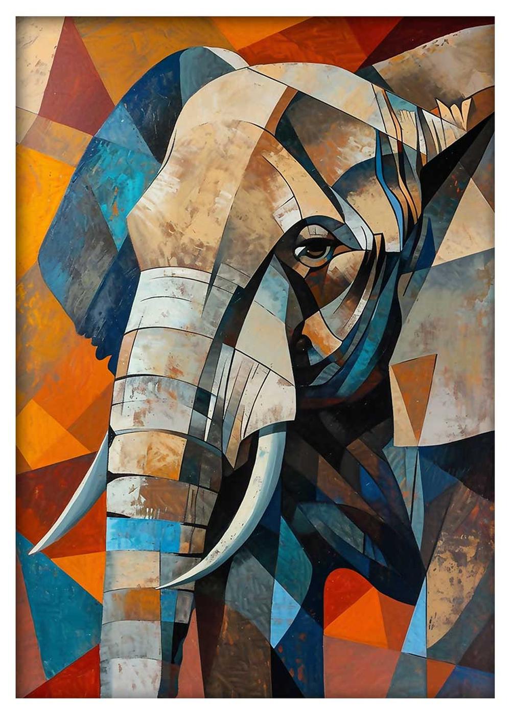 Geometric Elephant – Abstract Cubist Style Canvas & Poster Wall Art – T830 – AiPrintLab