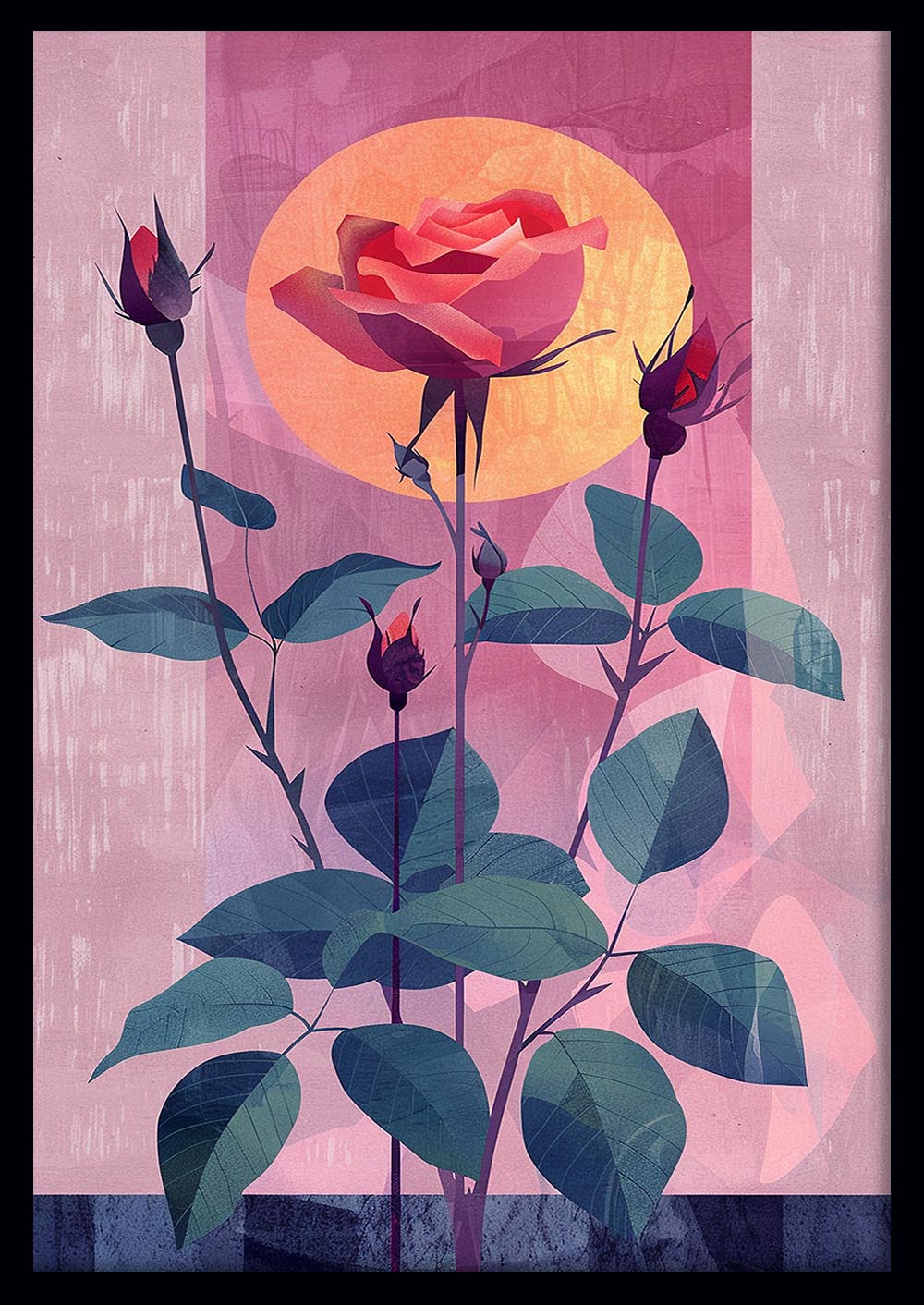 Geometric Rose Glow – Modern Floral Poster & Canvas Wall Art – T1131 – AiPrintLab