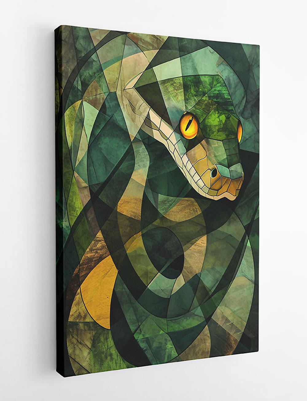 Geometric Serpent – Abstract Snake Art in Green Mosaic Style – T883 – AiPrintLab