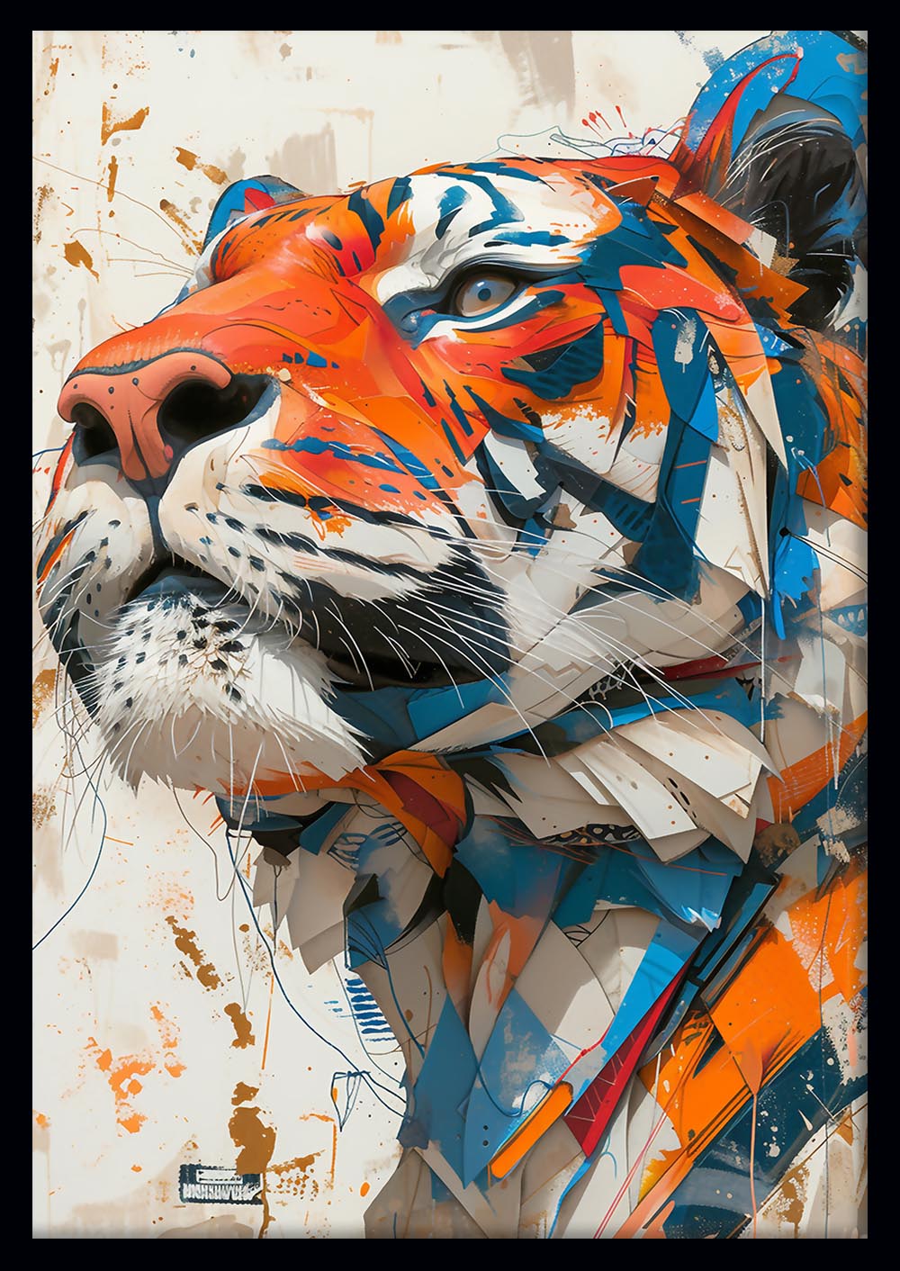 Geometric Tiger Head Abstract Canvas Wall Art – Fierce Wildlife Design – T859 – AiPrintLab