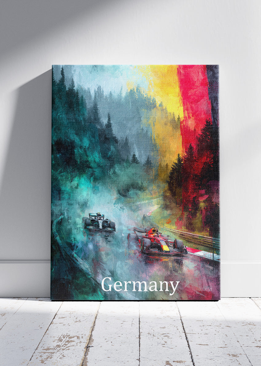 Germany Formula 1 Rainy Forest Circuit Canvas Print & Poster – AI PRINT LAB