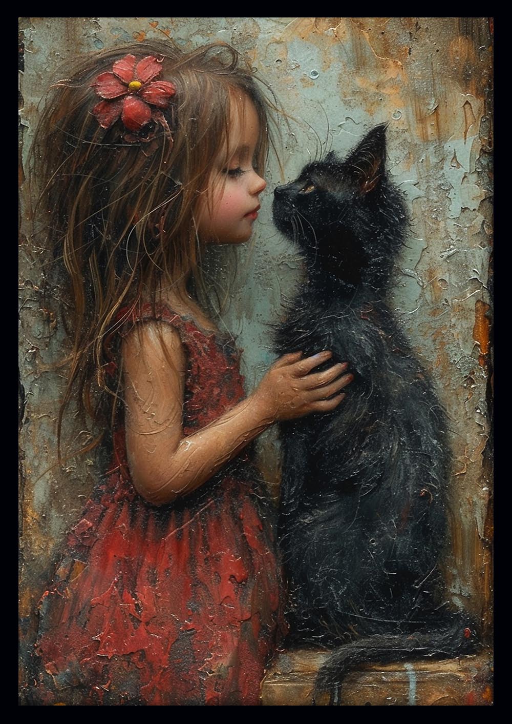 Girl & Black Cat – Emotional Friendship Canvas & Poster Wall Art – T1225 – AiPrintLab