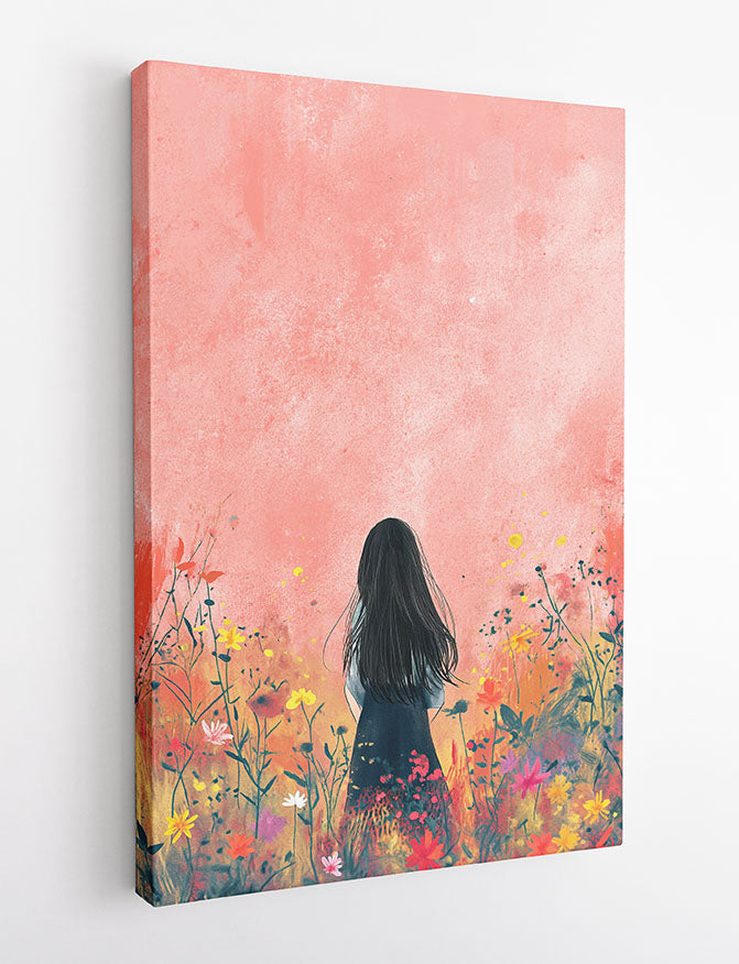 Girl in a Floral Dream – Whimsical Nature Canvas & Poster Wall Art – T1108 – AiPrintLab