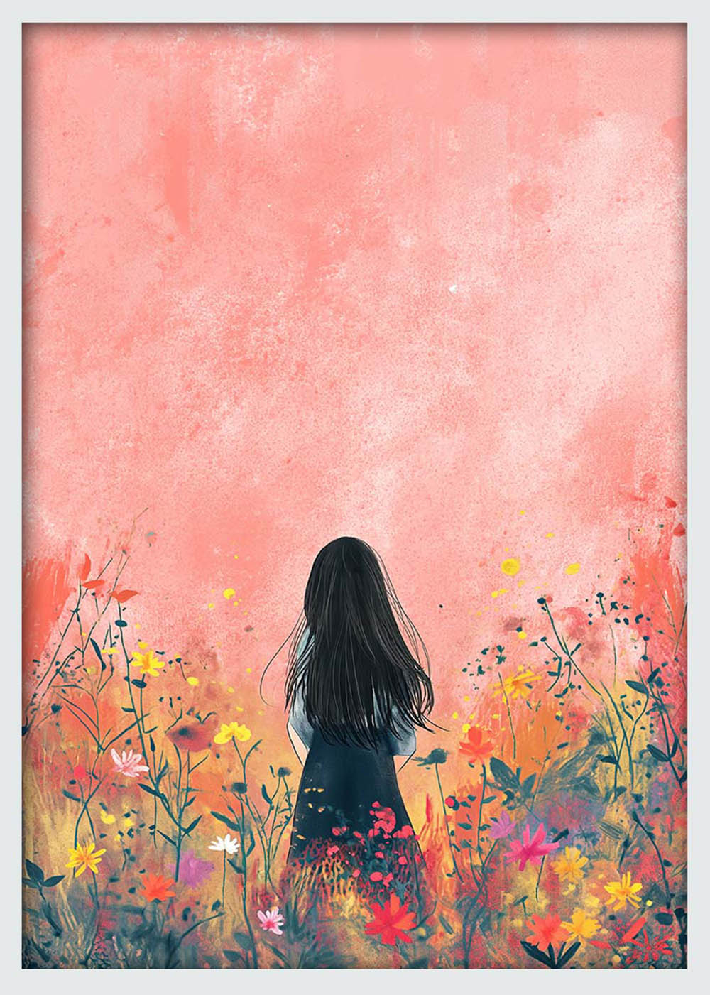 Girl in a Floral Dream – Whimsical Nature Canvas & Poster Wall Art – T1108 – AiPrintLab