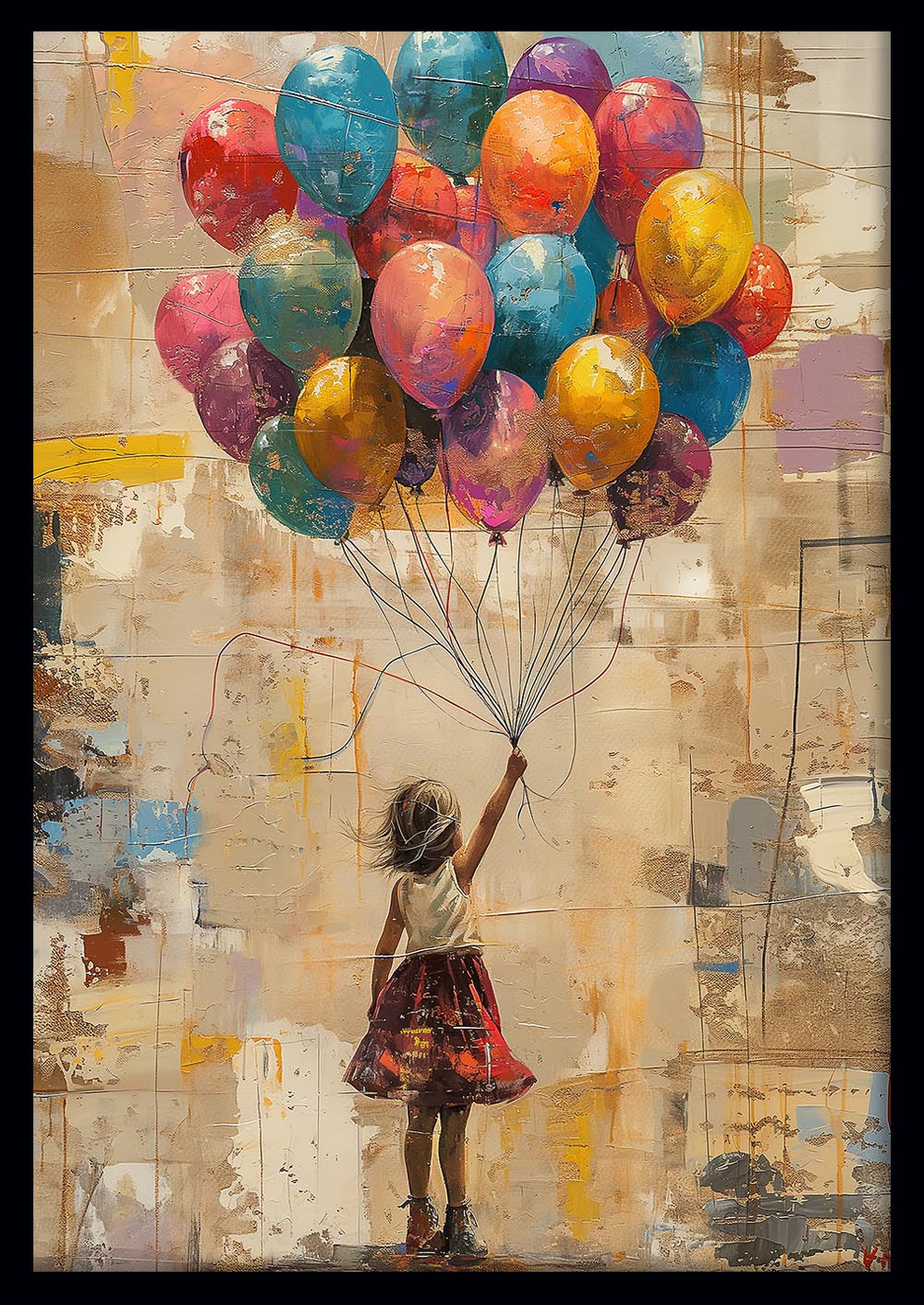 Girl with Balloons – Colorful Childhood Canvas & Poster Wall Art – T1230 – AiPrintLab