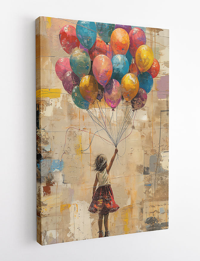 Girl with Balloons – Colorful Childhood Canvas & Poster Wall Art – T1230 – AiPrintLab