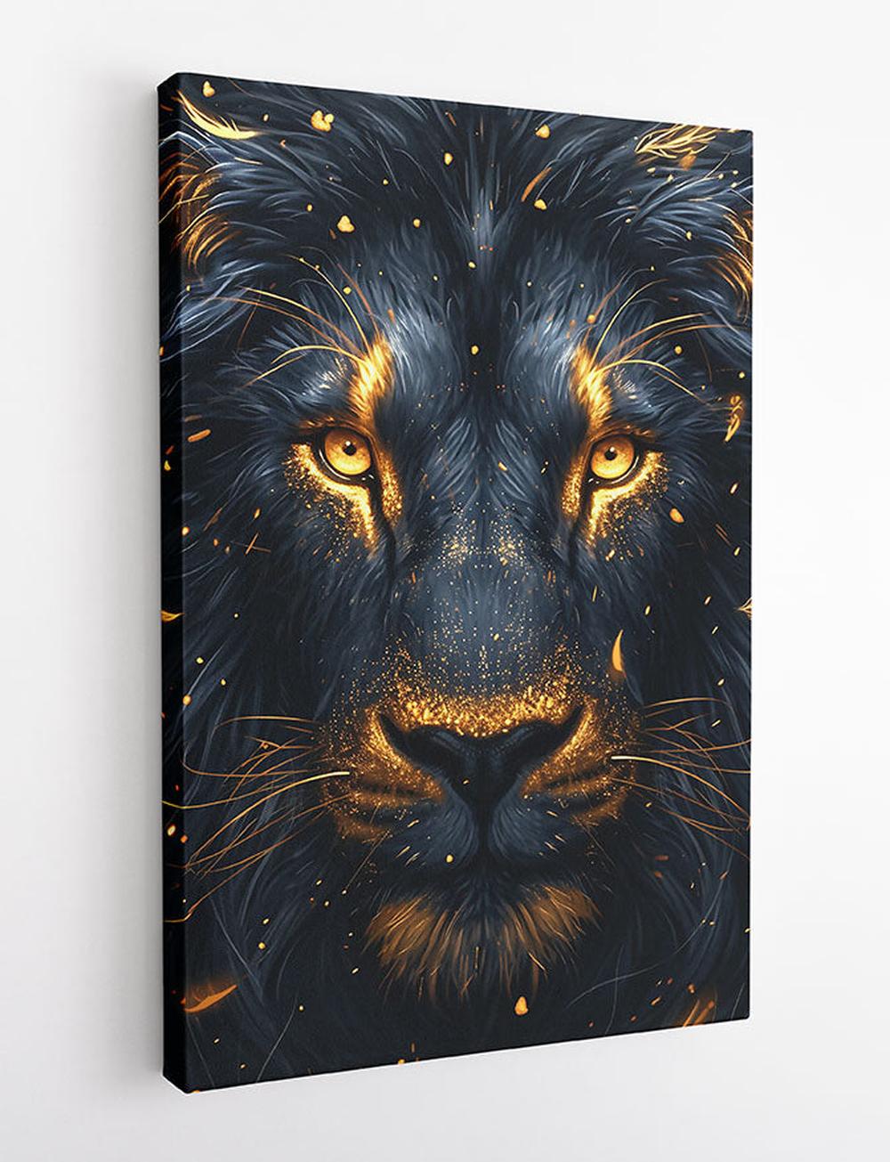 Golden Ember Lion – Fierce Regal Abstract Canvas Wall Art – T879 – AiPrintLab