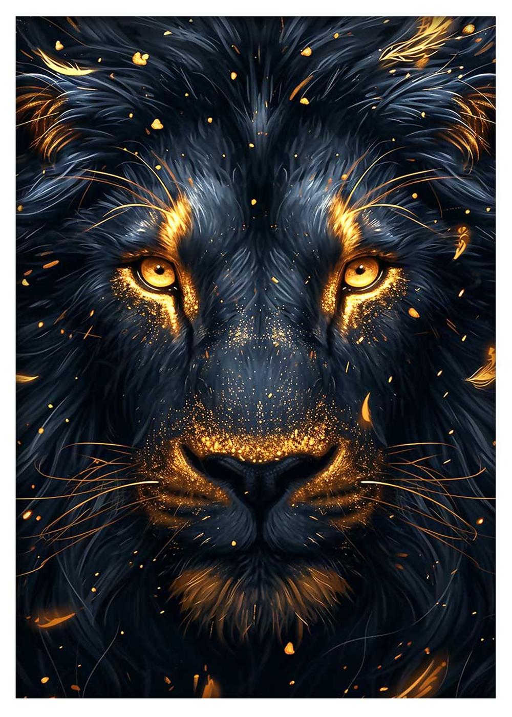 Golden Ember Lion – Fierce Regal Abstract Canvas Wall Art – T879 – AiPrintLab