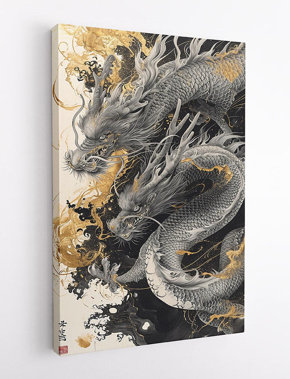 Golden Ink Japanese Dragon Canvas Print & Poster – T600 – AiPrintLab