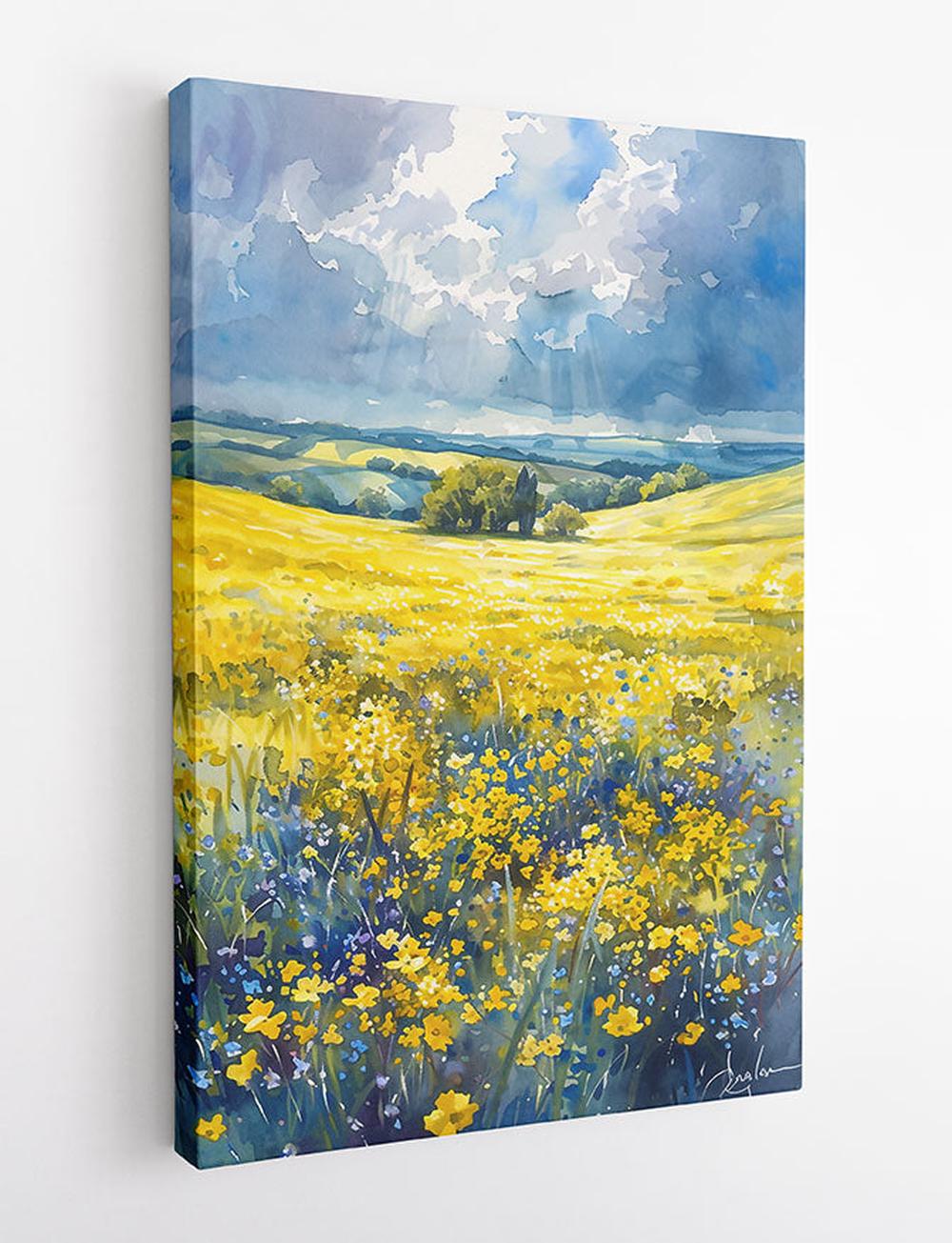 Golden Meadow Landscape – Bright Summer Field Poster & Canvas Art – T770 – AiPrintLab