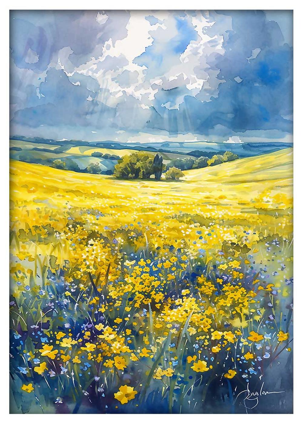 Golden Meadow Landscape – Bright Summer Field Poster & Canvas Art – T770 – AiPrintLab