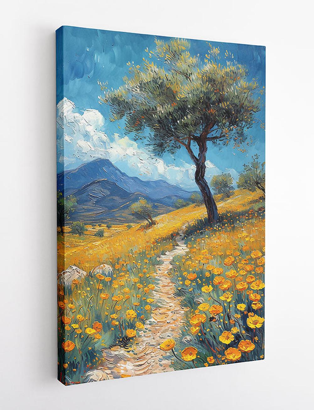 Golden Meadow Path – Vibrant Landscape Canvas & Poster Art – T818 – AiPrintLab