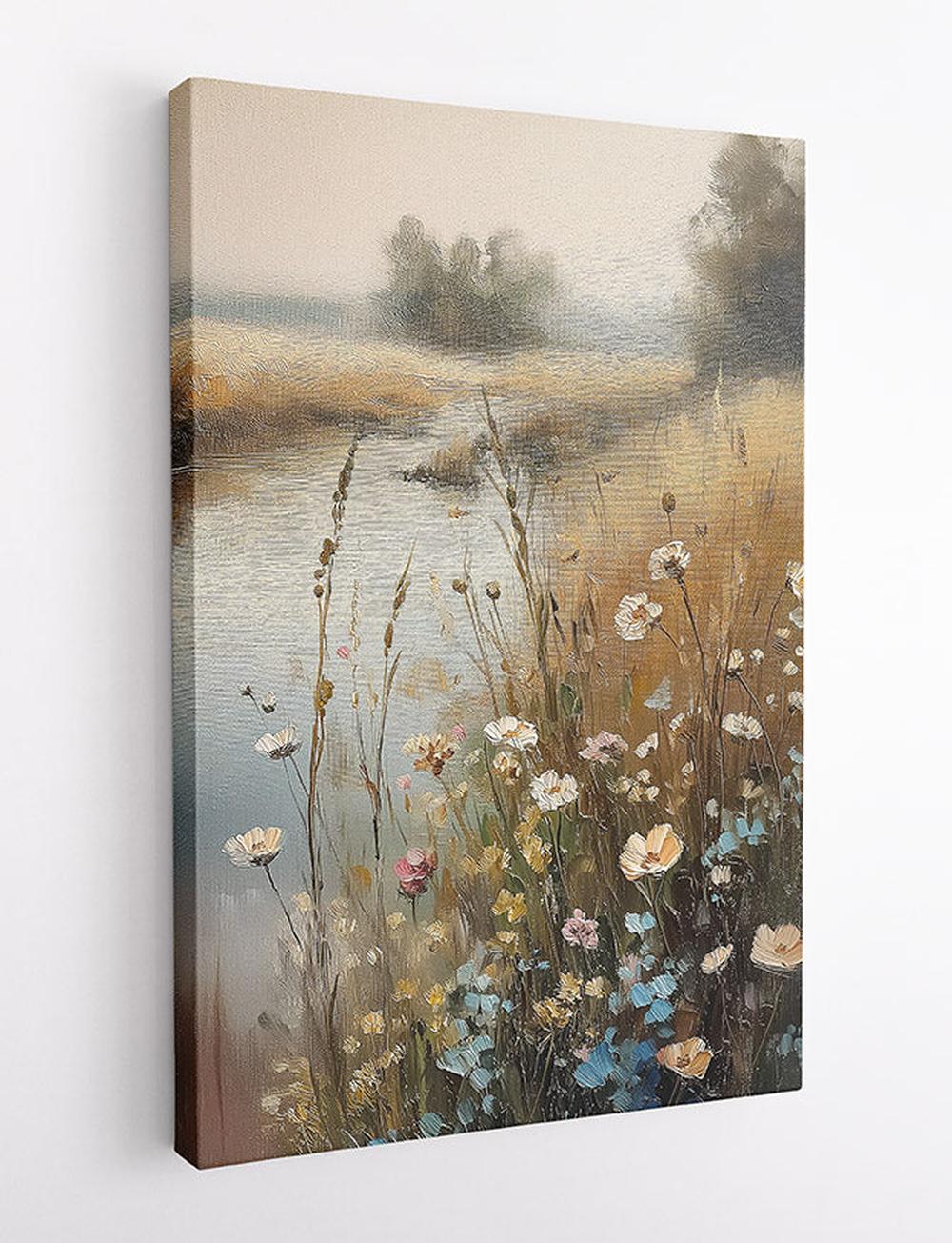 Golden Meadow & Riverbank Wildflowers Canvas Print & Poster – T602 – AiPrintLab