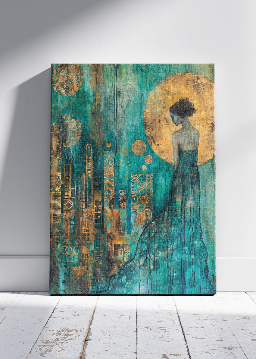Golden Moon City Muse Canvas & Poster Print – AI PRINT LAB
