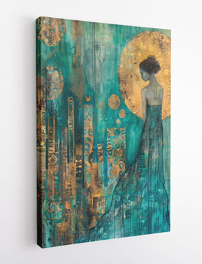 Golden Moon Lady – Abstract Elegance Canvas & Poster Wall Art – T1224 – AiPrintLab