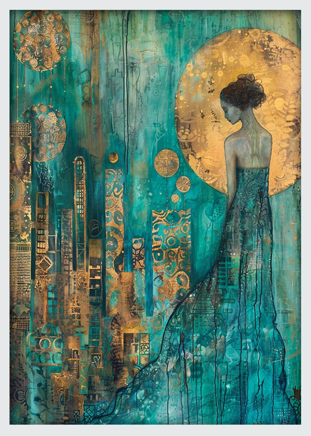 Golden Moon Lady – Abstract Elegance Canvas & Poster Wall Art – T1224 – AiPrintLab