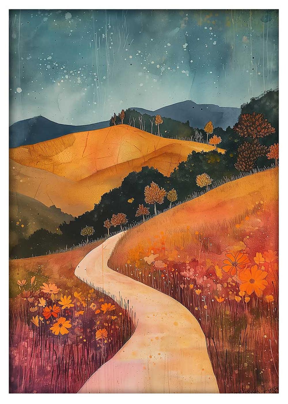 Golden Path Landscape Poster & Canvas Wall Art – T780 – AiPrintLab