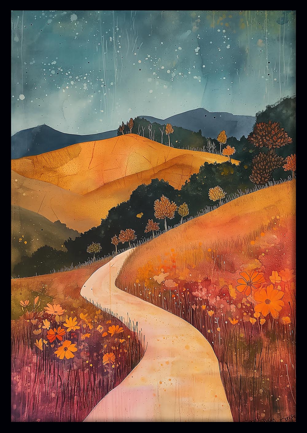 Golden Path Landscape Poster & Canvas Wall Art – T780 – AiPrintLab