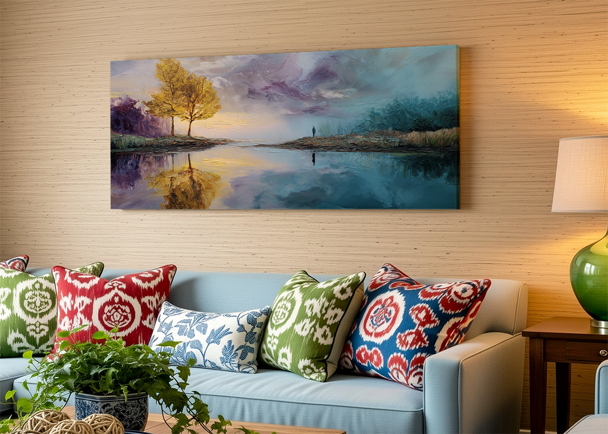 Golden Reflection Lake Landscape Canvas Wall Art – Single & 3 Panel Canvas – AI PRINT LAB