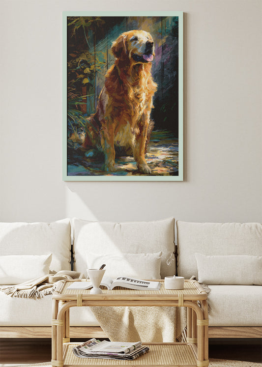 Golden Retriever Wall Art Poster & Canvas Print – Warm Painterly Dog Illustration