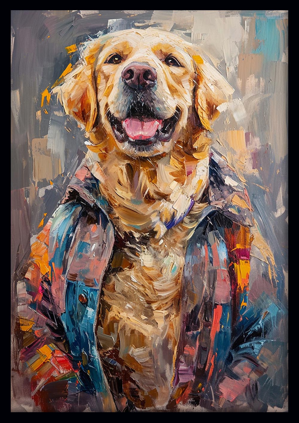 Golden Retriever in Flannel – Happy Dog Canvas & Poster Wall Art – T1070 – AiPrintLab