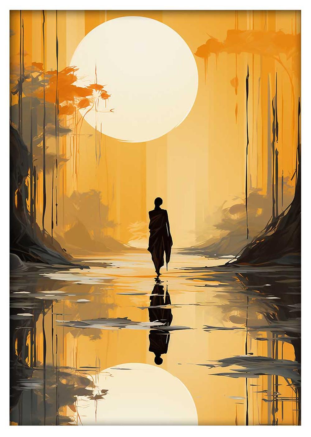 Golden Serenity Monk Canvas Art & Poster – T615 – AiPrintLab