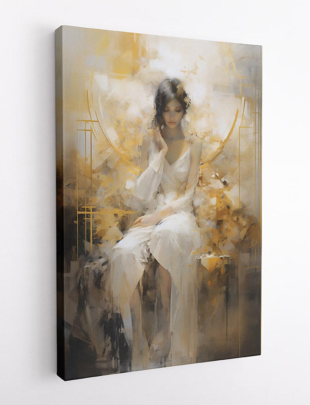 Golden Serenity Woman Abstract Canvas Art & Poster – T633 – AiPrintLab