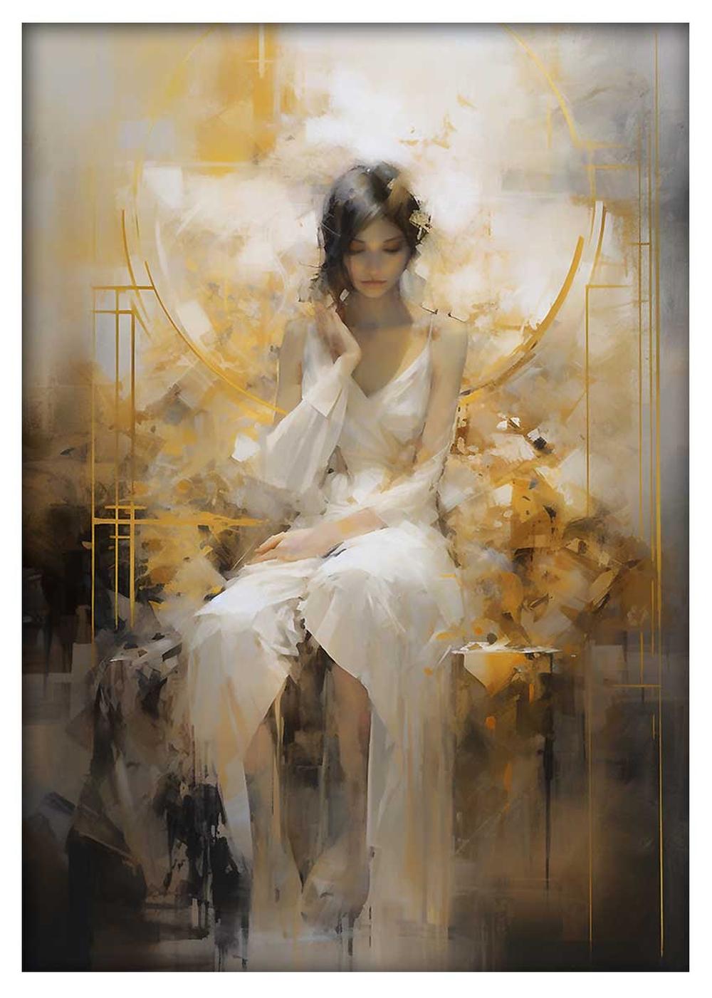 Golden Serenity Woman Abstract Canvas Art & Poster – T633 – AiPrintLab