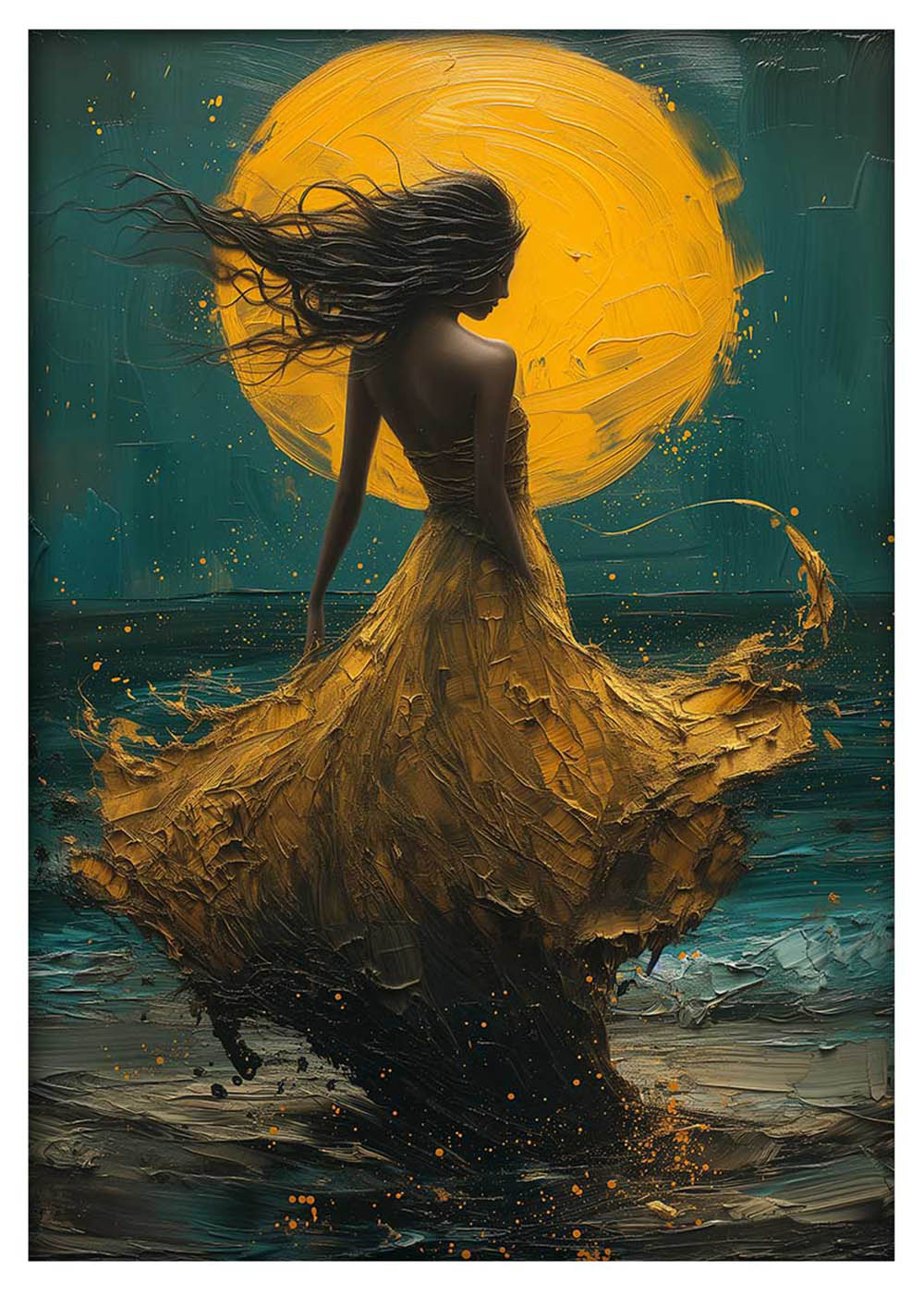 Golden Sun Woman – Abstract Sunset Canvas Art Print – T938 – AiPrintLab