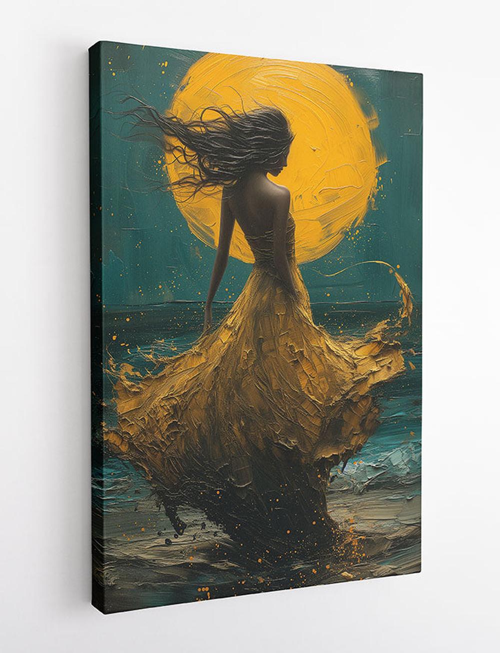 Golden Sun Woman – Abstract Sunset Canvas Art Print – T938 – AiPrintLab