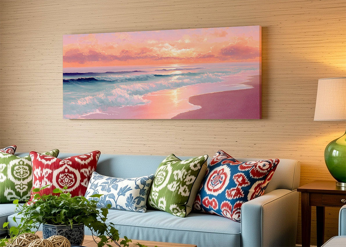 Golden Sunset Beach Waves Canvas Wall Art – Single & 3 Panel Canvas – AI PRINT LAB