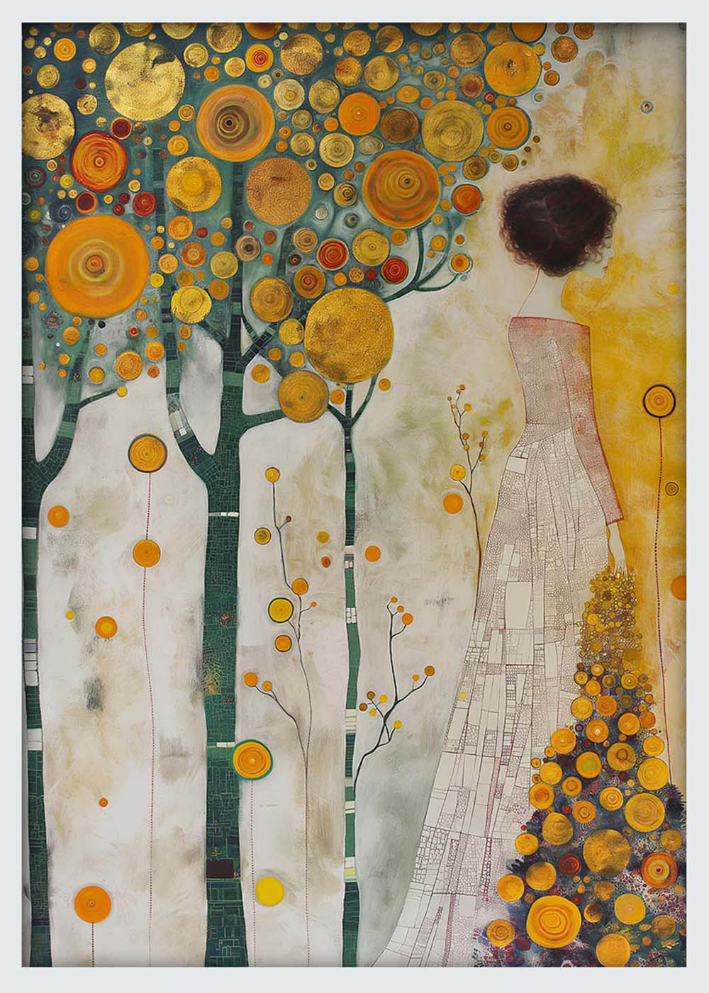 Golden Whimsy Girl in Forest – Fantasy Woman Canvas Art & Poster Print – T1101 – AiPrintLab